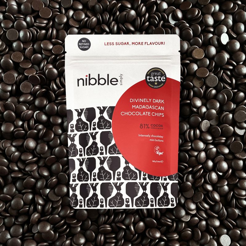 Nibble Simply Divinely Dark Madagascan 81% Cocoa Chocolate Chips - UPF-Free Great Taste Award Winner, clean baking